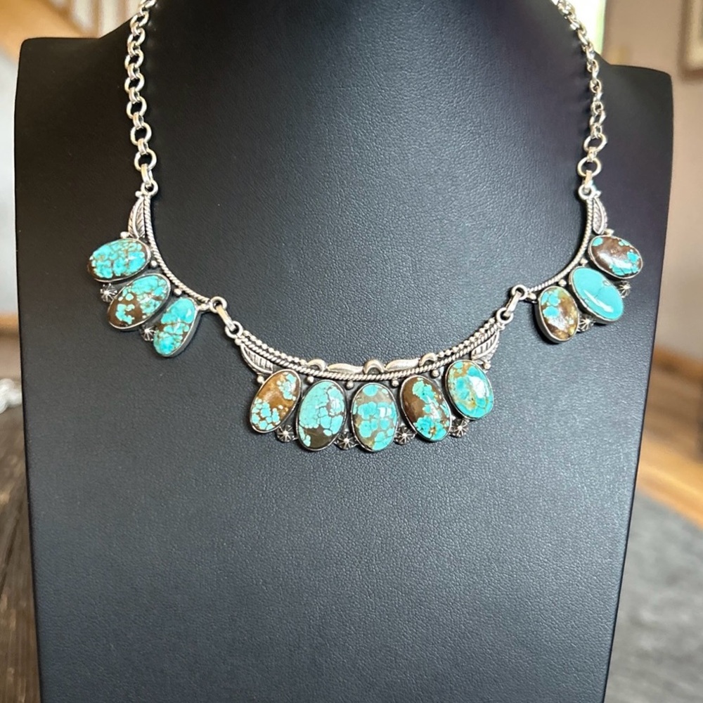 Number 8 Turquoise Sterling Silver Adjustable Necklace